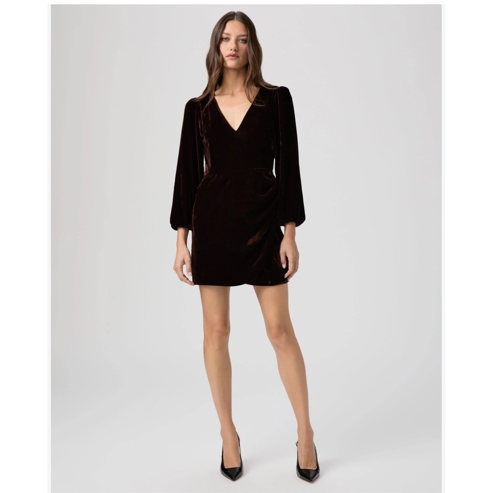 PAIGE Lawry Long Sleeve Velvet Mini Dress Aubergine Purple Faux Wrap Size 4